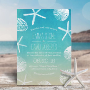 Invitation Mariage de plage Aquarelle Starfish & Seashells