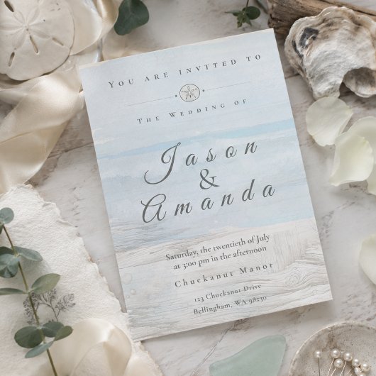 Invitation Mariage de plage aux aquarelles douces