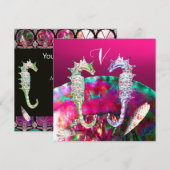 Invitation MARIAGE DE PLAGE AUX HIPpocampes, Rose noir (Devant / Derrière)