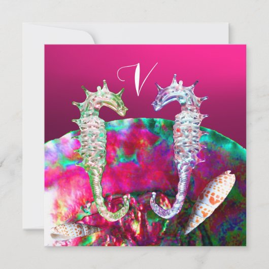 Invitation MARIAGE DE PLAGE AUX HIPpocampes, Rose noir (Devant)