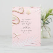 Invitation Mariage de plage avec code QR RSVP Rose poudré (Debout devant)