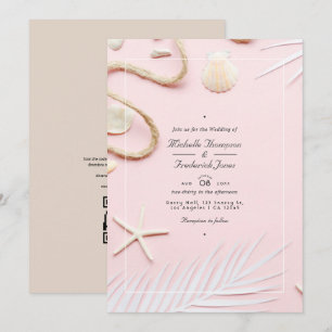 Invitation Mariage de plage avec code QR RSVP Rose poudré