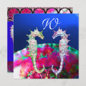 Invitation MARIAGE DE PLAGE AVEC HIPPOcampes MONOGRAMME, rose (Devant / Derrière)