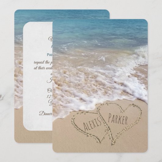 Invitation Mariage de plage avec le coeur (Devant / Derrière)