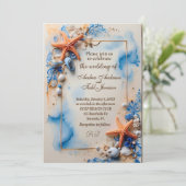 Invitation Mariage de plage bleu Cobalt (Debout devant)