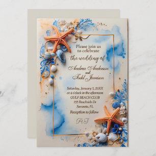 Invitation Mariage de plage bleu Cobalt