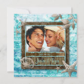 Invitation Mariage de plage Bleu de coquillage (Dos)