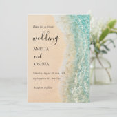 Invitation Mariage de plage bleu été sable blanc (Debout devant)