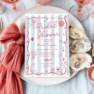 Invitation Mariage de plage bleu rouge rayé d'été