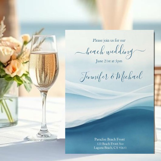 Invitation Mariage de plage bleu serein