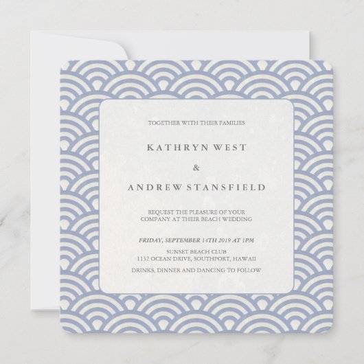 Invitation Mariage de plage Chic doux violet Seigaiha Waves (Devant)