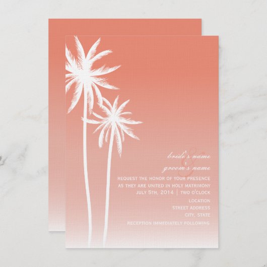 Invitation Mariage de plage Coral Ombré Palm Trees (Devant / Derrière)