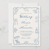 Invitation Mariage de plage côtier fantaisiste dessiné à la m (Devant)