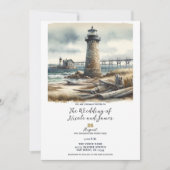 Invitation Mariage de plage côtier rustique avec phare (Devant)