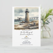 Invitation Mariage de plage côtier rustique avec phare (Debout devant)