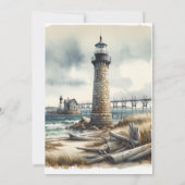 Invitation Mariage de plage côtier rustique avec phare (Dos)