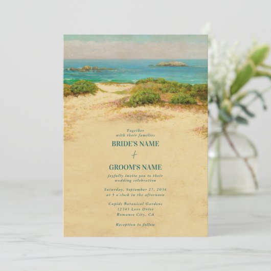 Invitation Mariage de plage côtière à l'aquarelle (Debout devant)