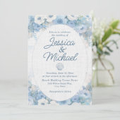 Invitation Mariage de plage côtière florale bleu blanc (Debout devant)