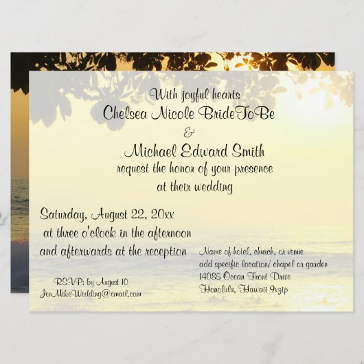 Invitation Mariage de plage Coucher de soleil sur l'océan (Devant / Derrière)