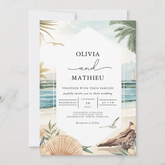 Invitation Mariage de plage d'aquarelle côtière (Devant)