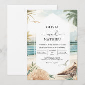 Invitation Mariage de plage d'aquarelle côtière (Devant / Derrière)