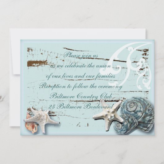 Invitation Mariage de plage de coquillages romantiques (Devant)