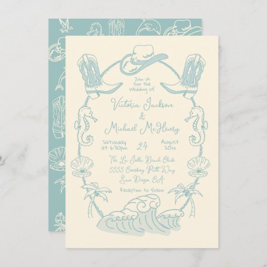 Invitation Mariage de plage de Cowboy sur la côte tropicale d (Devant / Derrière)