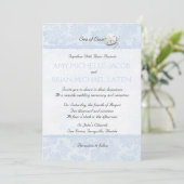 Invitation Mariage de plage de dentelle florale bleu pâle de  (Debout devant)