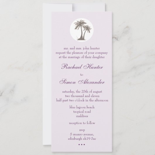 Invitation Mariage de plage de palmier Invitiation - (Devant)