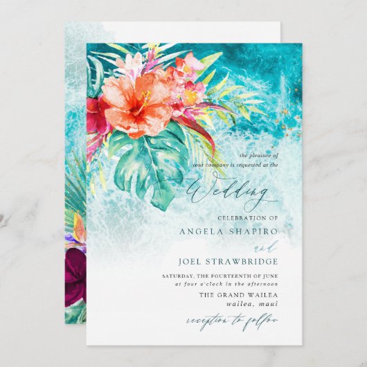 Invitation Mariage de plage de PixDezines Tropical Paradise (Devant / Derrière)