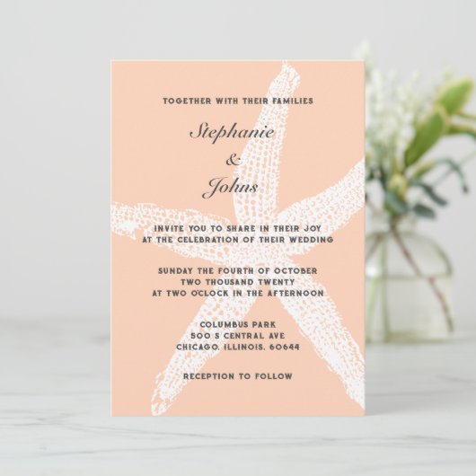 Invitation Mariage de plage de poisson Starfish Peach Fuzz Tr (Debout devant)