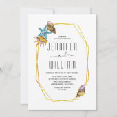 Invitation Mariage de plage de polygone de feuille d'or et co (Devant)