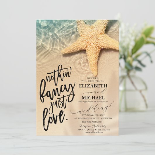 Invitation Mariage de plage de sable de mer (Debout devant)