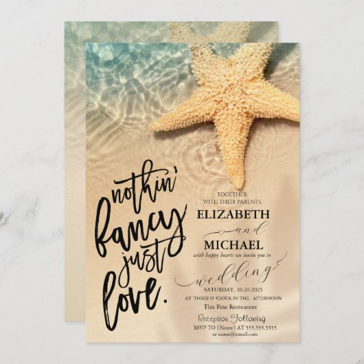 Invitation Mariage de plage de sable de mer (Devant / Derrière)