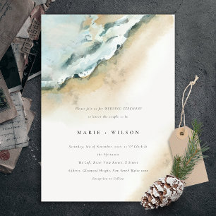 Invitation Mariage de plage de sable des vagues de la mer côt