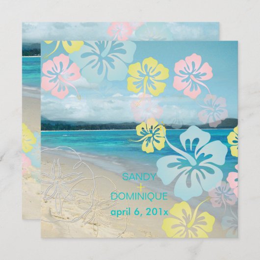 Invitation Mariage de plage de sable/d'hibiscus (Devant / Derrière)