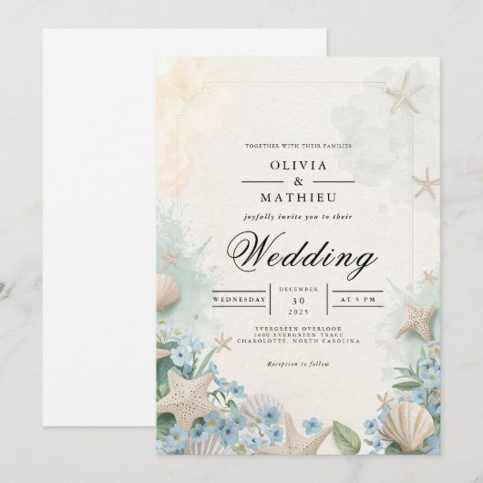 Invitation Mariage de plage de Starfish (Devant / Derrière)