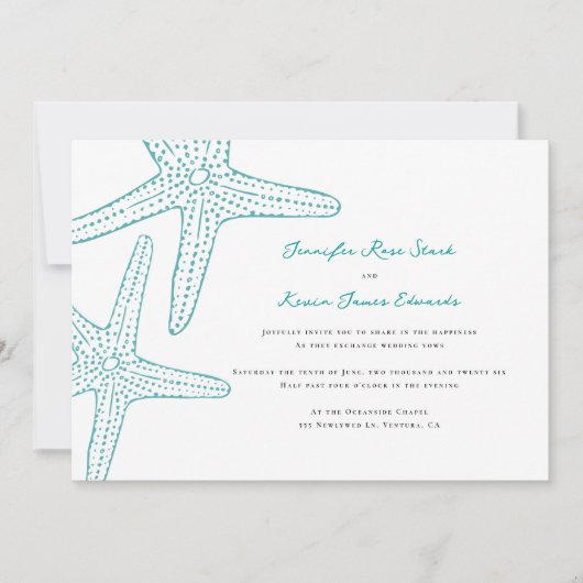 Invitation Mariage de plage de Starfish Turquoise (Devant)