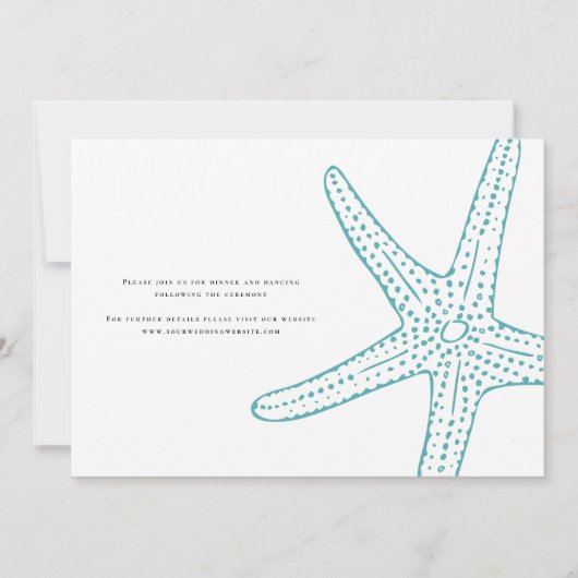 Invitation Mariage de plage de Starfish Turquoise (Dos)