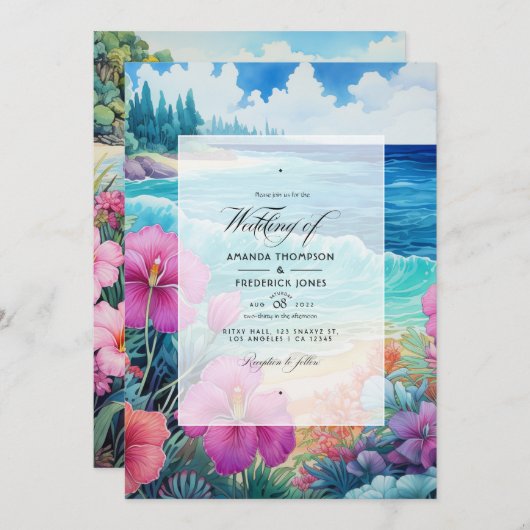 Invitation Mariage de plage d'été (Devant / Derrière)