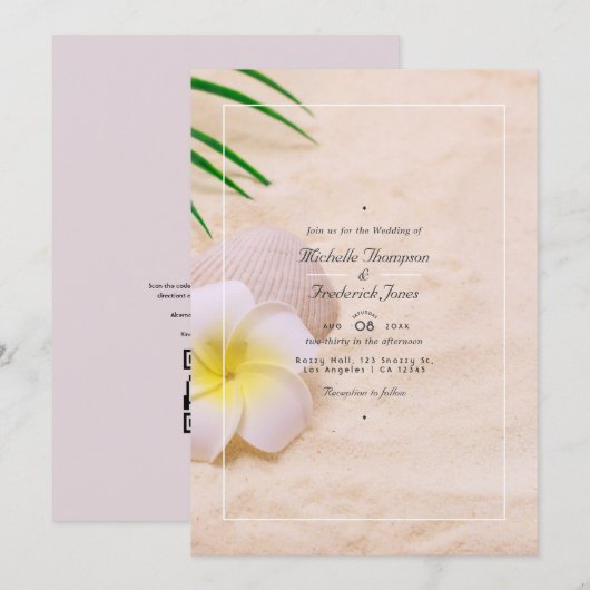 Invitation Mariage de plage d'été Code QR RSVP (Devant / Derrière)