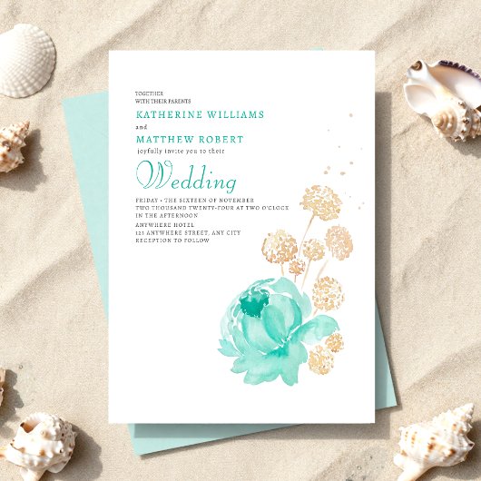 Invitation Mariage de plage d'été sarcelle clair et beige
