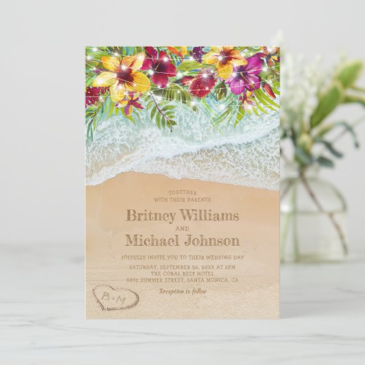 Invitation Mariage de plage d'été tropical (Debout devant)