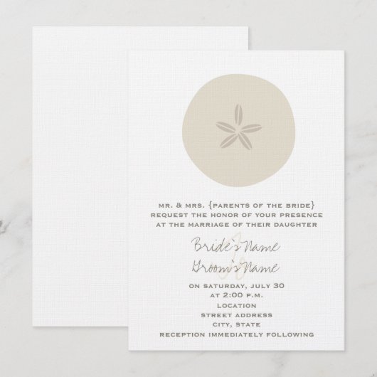 Invitation Mariage de plage - Dollar de sable (Devant / Derrière)