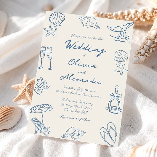 Invitation Mariage de plage doodle fantaisiste dessiné à la m