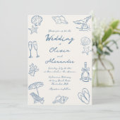 Invitation Mariage de plage doodle fantaisiste dessiné à la m (Debout devant)