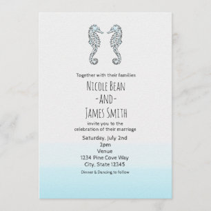 Invitation Mariage de plage élégant à deux hippocampes