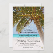 Invitation Mariage de plage élégant | Arbre de palmiers à lum (Devant)