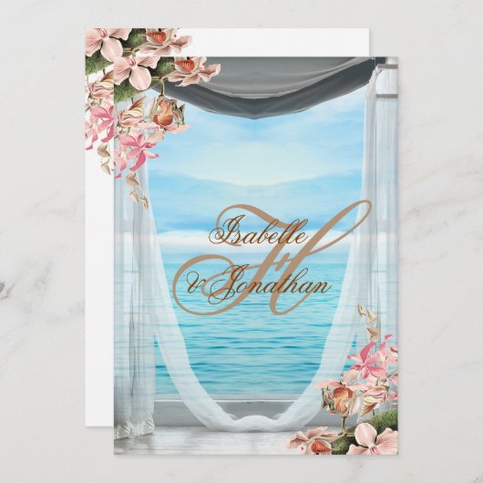 Invitation Mariage de plage élégant avec rideaux et orchidées (Devant / Derrière)