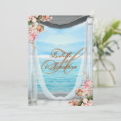 Invitation Mariage de plage élégant avec rideaux et orchidées (Debout devant)